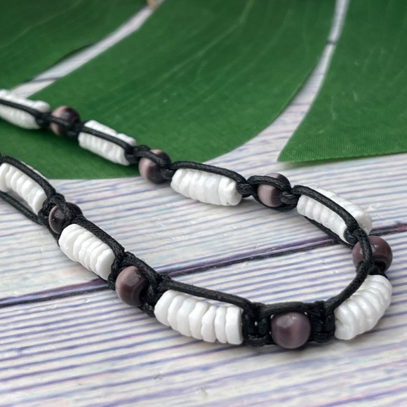 NEW PUKA Shell Purple Cats Eye Beads Necklace Choker Unisex Teens - Picture 4 of 9